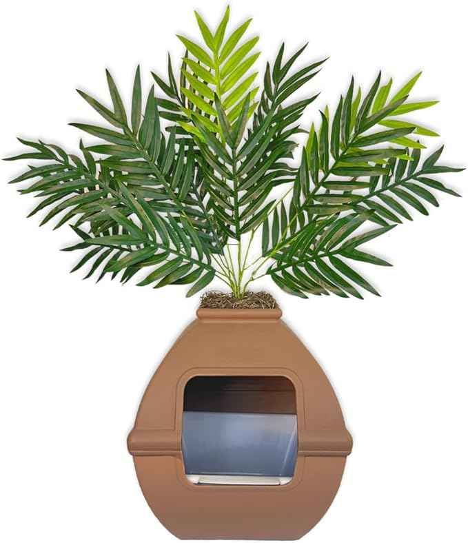 Good Pet Stuff Hidden Litter Box Planter, Decorative Cat Litter Enclosure with Carbon Filter, Artificial Plant, Easy Clean, Indoor Design, Courtyard Square Style, Essentials Kit, Mocha Brown