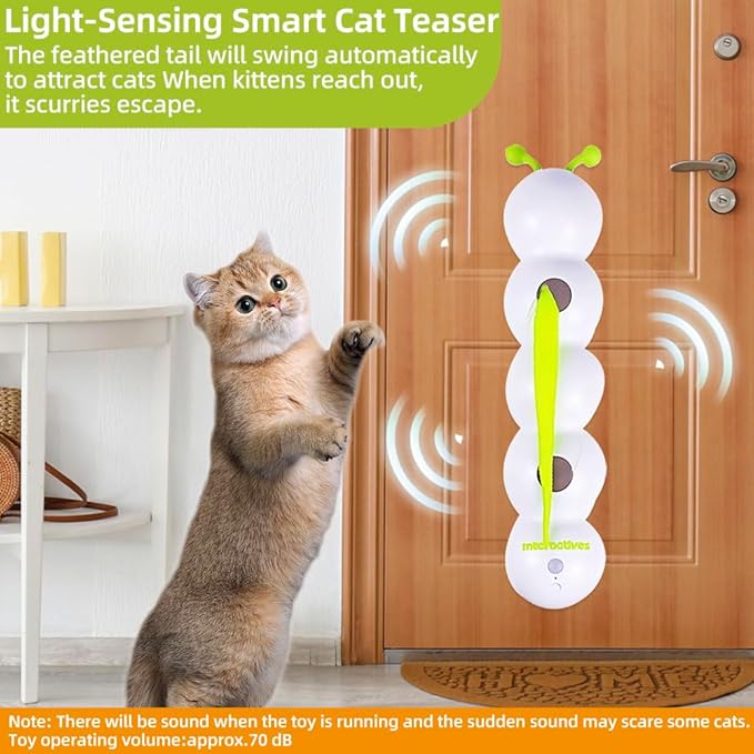 Caterpillar Smart Cats Toys, Interactive Cat Feather Toy with Motion Sensor, Whirlie Cat Toy for Hunting, Reduce Boredom, USB Rechargeable, No Drilling Required, Mount on Wall & Window