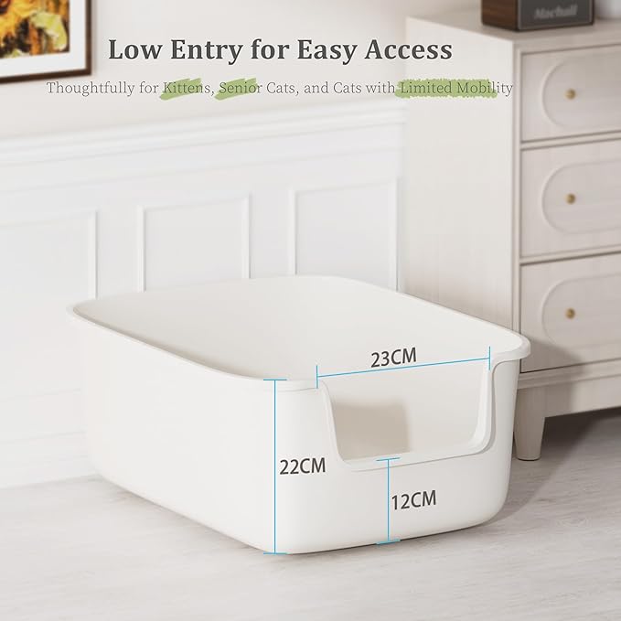 Vealind Large Cat Litter Box High Sided Entry Cat Litter Pan 50 x 40 x 22 CM, Anti-Splashing Deep Tall Cat Boxes for Indoor Cats Basics Kitty Litter Box (White)