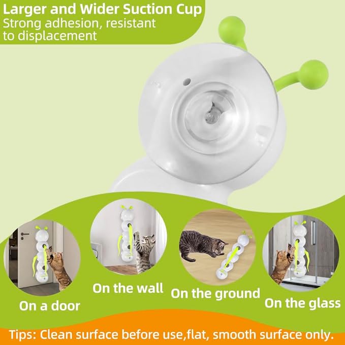 Caterpillar Smart Cats Toys, Interactive Cat Feather Toy with Motion Sensor, Whirlie Cat Toy for Hunting, Reduce Boredom, USB Rechargeable, No Drilling Required, Mount on Wall & Window