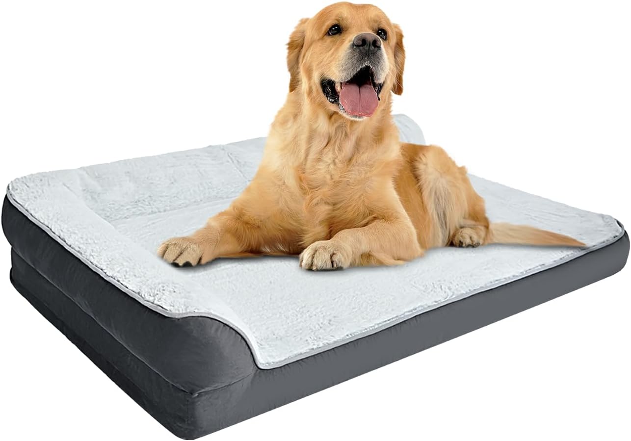 Amazon Basics Washable L-Shaped Dog Bed for Large Dogs, Anti-Slip Pet Sofa Bed for Indoor Dogs, Crate Bed, 42x30x8 Inches, Gray