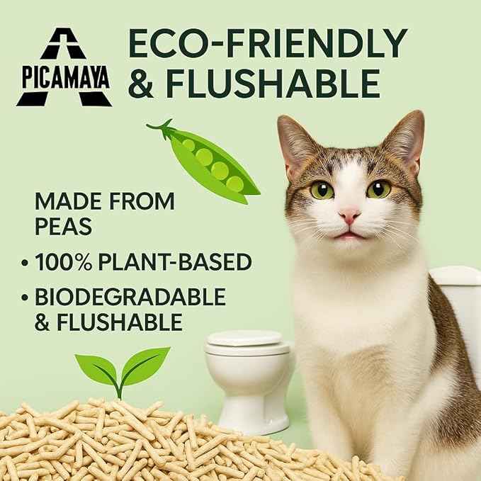 Premium Tofu Cat Litter by PicaMaya - Flushable, Baby Powder Scent, Dust-Free, Fast Clumping, 100% Natural Eco-Friendly - Easy Scooping and Long-Lasting Odor Control - 2.8kg (6.2lb) Pack.