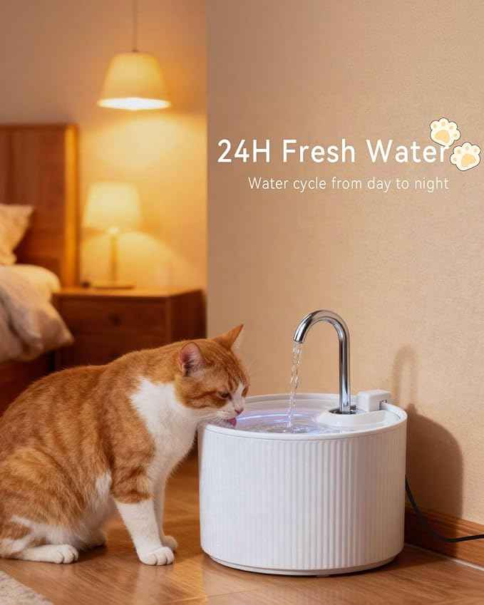 Ceramic Cat Water Fountain, 2.2L/74oz Cat Fountains for Drinking Indoor, Pet Water Fountain with Ultra-Quiet Pump