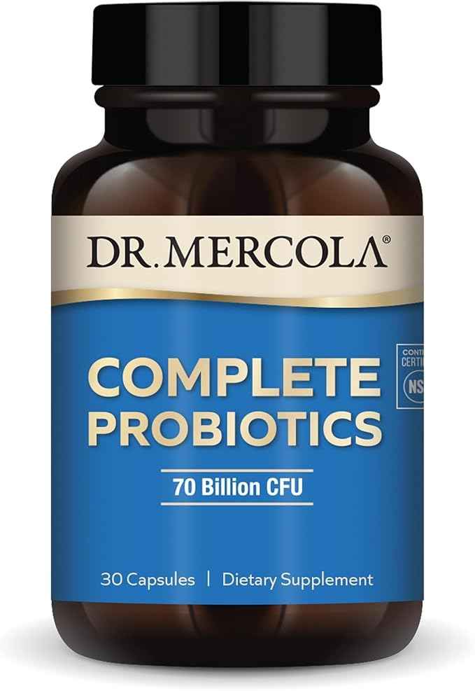 Dr. Mercola Complete Probiotics - 70 Billion CFU - Supports Immune, Digestive & Gut Health - Features 10 Strains - Shelf Stable - GMO-Free, Gluten-Free & Soy-Free - 30 Capsules (30 Servings)