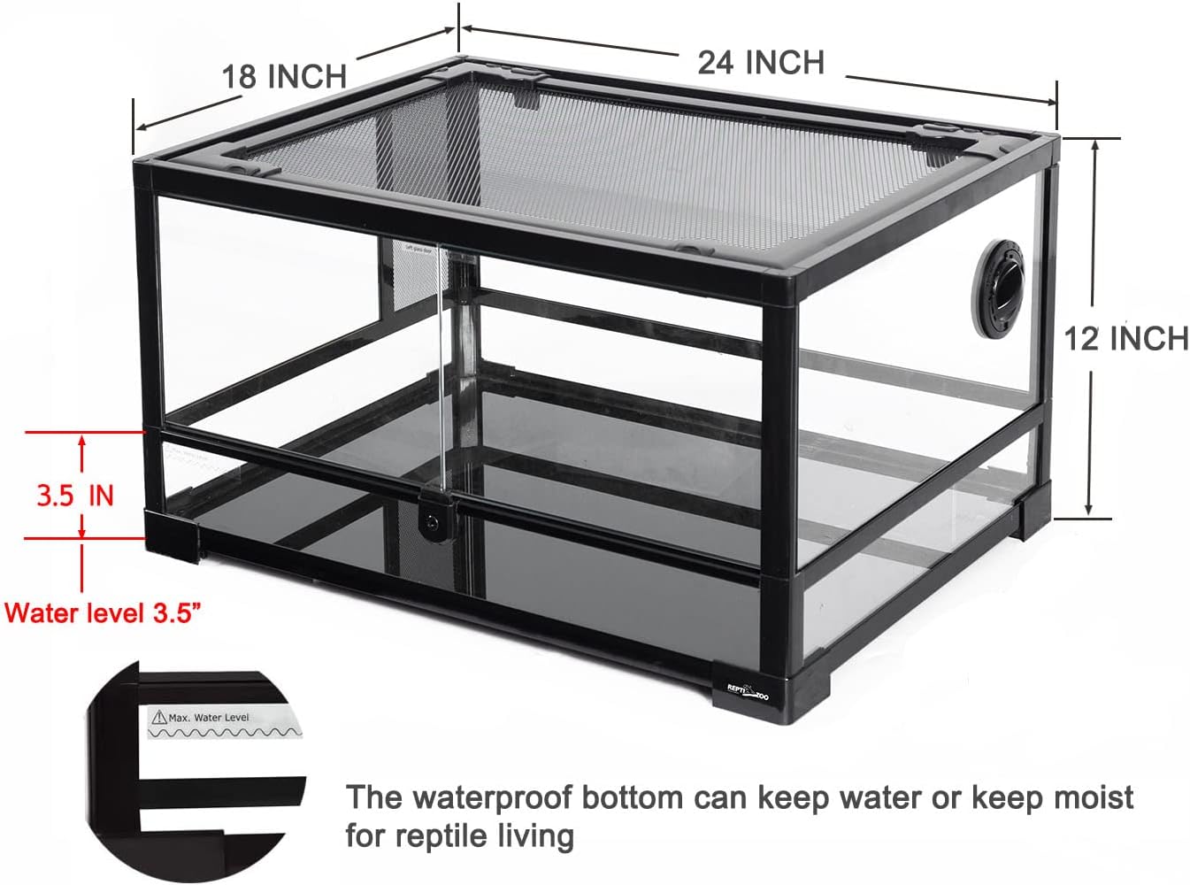 REPTI ZOO Full Glass 20 Gallon Reptile Tank, Front Opening Reptile Terrarium 24" x 18"x 12", Double Hinged Opening Doors & Top Screen Ventilation Escape Proof Lid - FurryFun