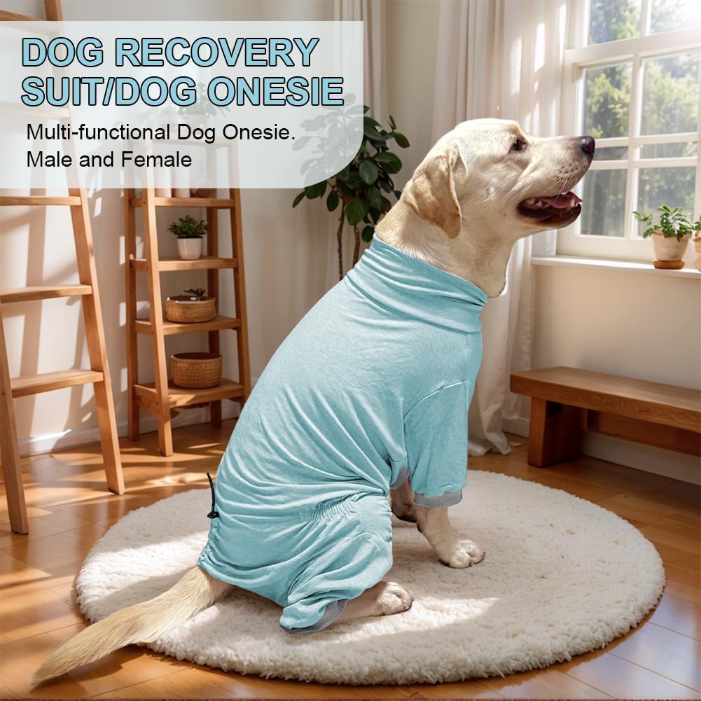 Dog Pyjamas PJS Sweater Clothes and Home Clothing Suitable for Small to Medium Breeds of Dogs, Dog Neutering Suits, Extra-Large Stretch Fabric, Four-Legged Clothes(Thin Blue, L)