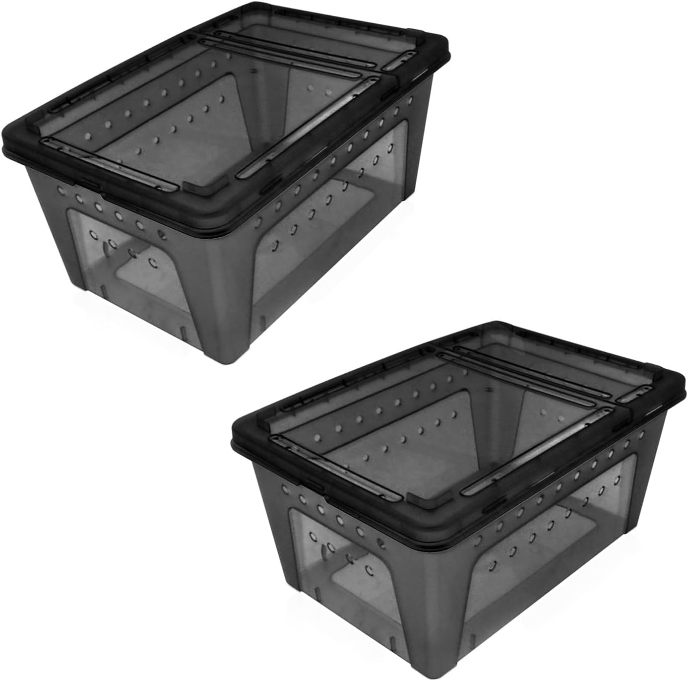OMEM Portable Reptile Terrarium Habitat for Mini Pet Houses Breathable Holes Stackable Container (2PCS-Black-L) - FurryFun