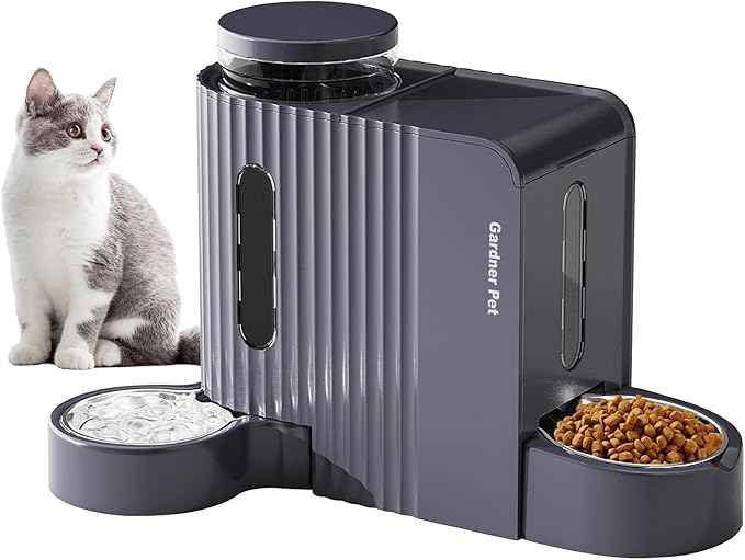 Gardner Pet Automatic Gravity Cat Food Feeder and Water Dispenser Stainless Steel Two-in-One Set Large Capacity Dispenser for Medium, Large Dogs, Puppies, Kittens, Rabbits-(1.6 Gallons x 2)