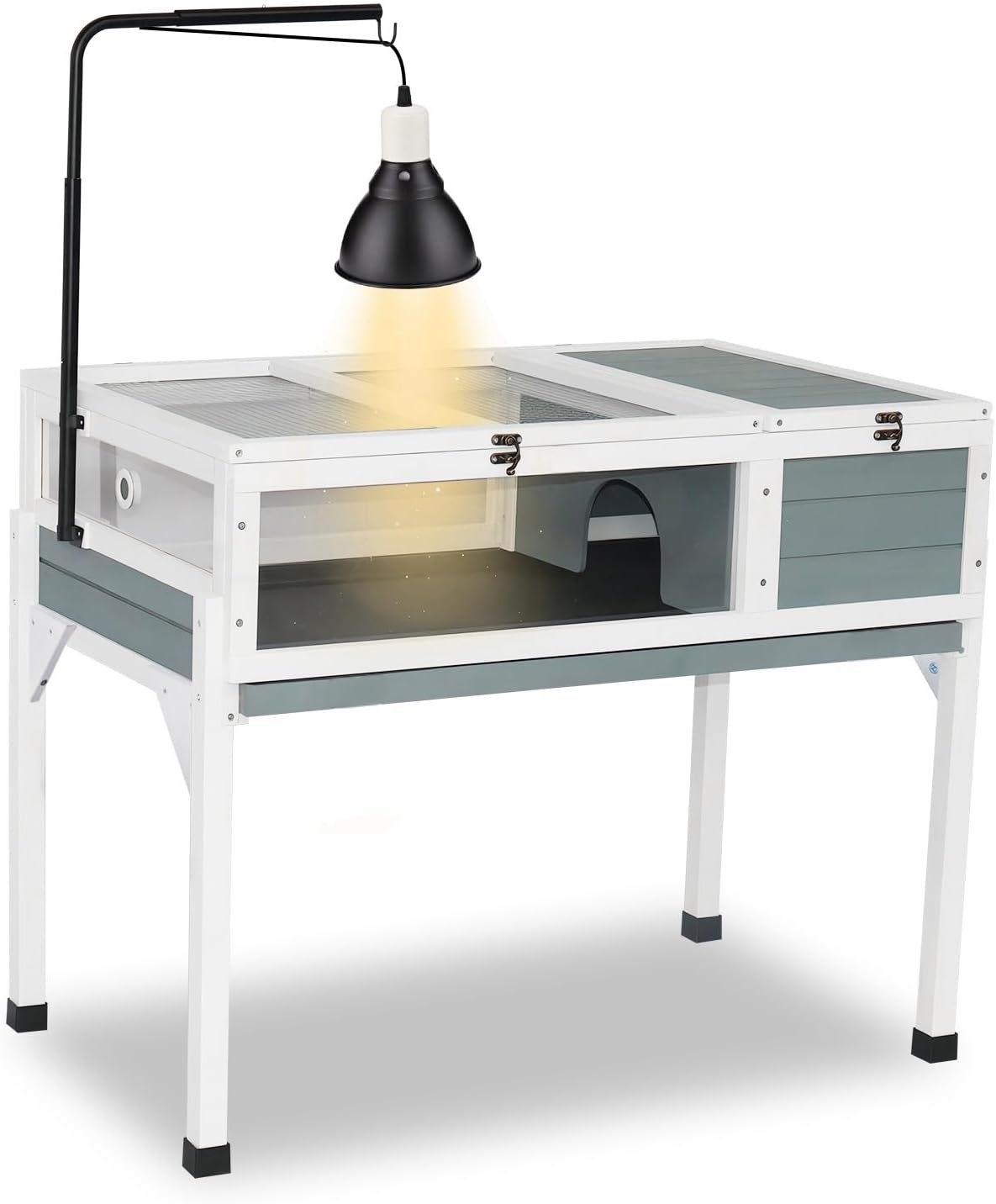 Tortoise Habitat Enclosure Turtle House Indoor Reptile Cage with Hygrothermograph Adjustable Lam Stand - FurryFun