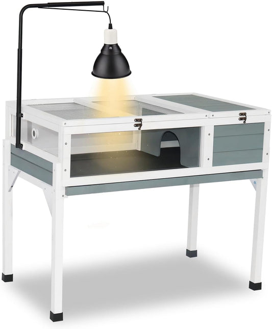 Tortoise Habitat Enclosure Turtle House Indoor Reptile Cage with Hygrothermograph Adjustable Lam Stand - FurryFun