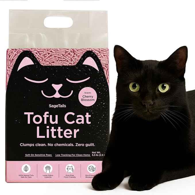 Natural Tofu Cat Litter, Fast Clumping and Scoops Easy, Dust-Free, Low Tracking, Quick Drying & Odor Control, Eco-Friendly Plant-Based Cat Litter 5.5lb/88oz – Cherry Blossom (1 Pack)