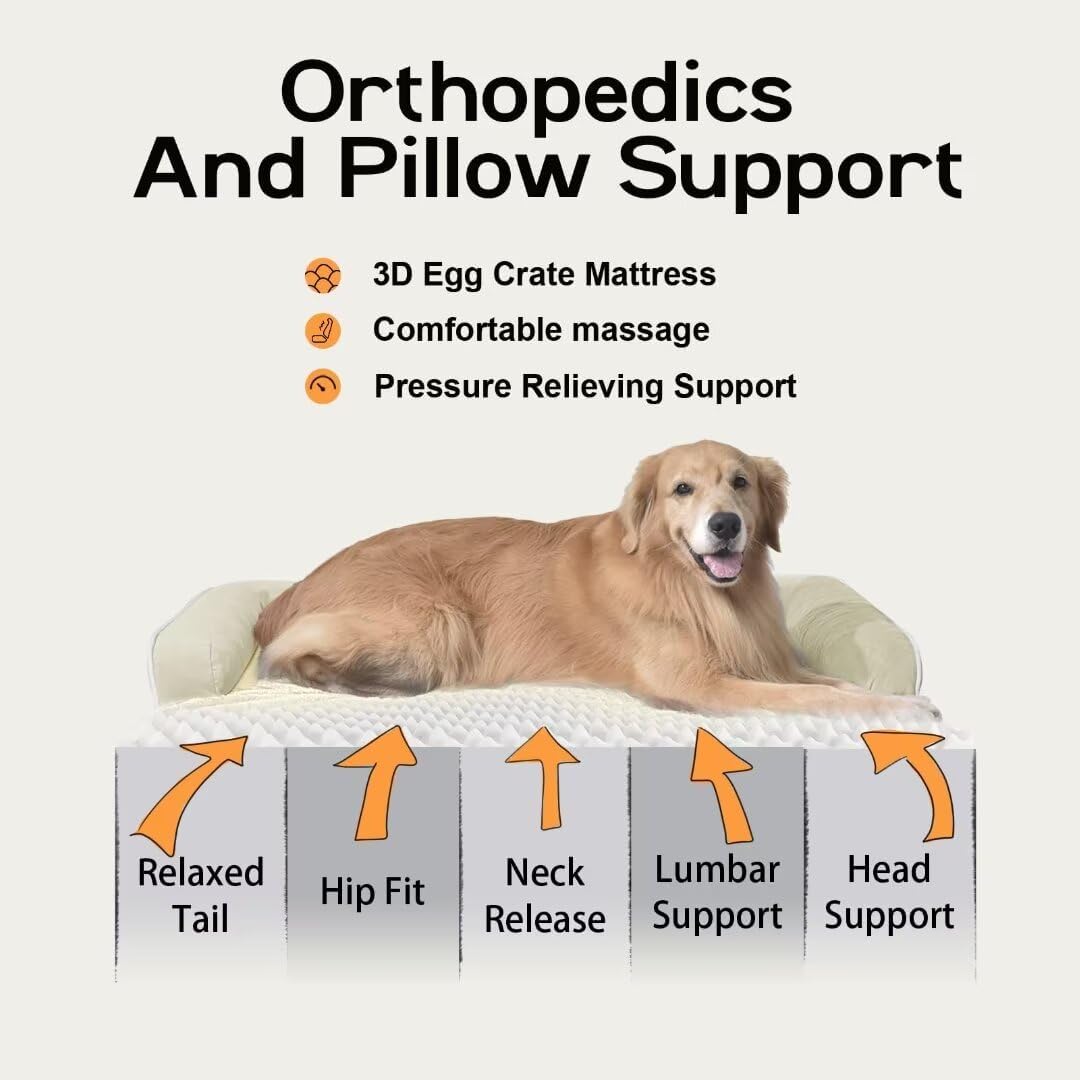 Large Dog Bed Orthopedic Washable: Extra Large Big Dog Bed with Removable Bolster & Memory Foam Couch Sofa - Waterproof Washable with Cover