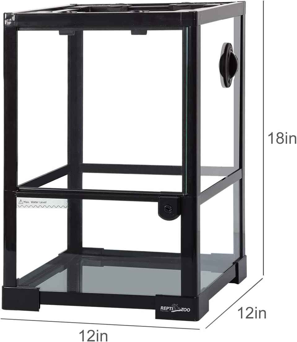 REPTI ZOO Amphibian Habitat Tank 10 Gallon, Full Vision Glass Reptile Terrarium 12" x 12" x 18", Vertical Reptile Tank with Deep Base & Top Screen Ventilation