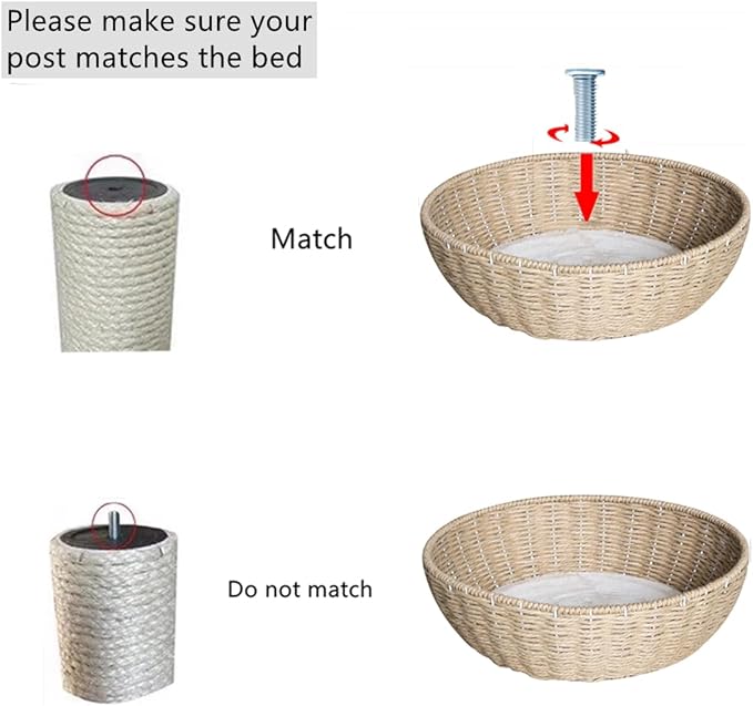SHENGOCASE 2-Pack Cat Tower Tree Add ons Accessories Replacement Part Basket Bed, Handwoven Wicker Rattan Bowl Bed with Soft Cushion