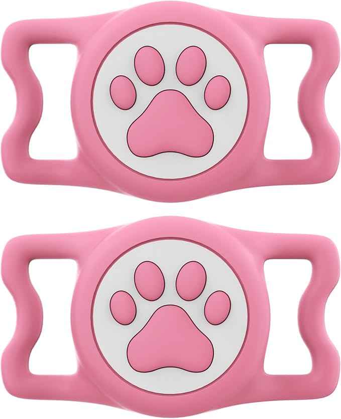IP68 Waterproof Compatible with AirTag Dog Collar Holder, Silicone with AirTag Dog Holder for Apple AirTags (Pinkx2)