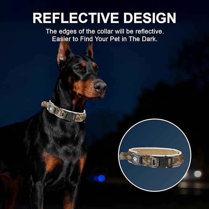 2026 Upgrade Dog Collar with IPX8 Waterproof AirTag Holder,Military Tactical Handle and Ultra-Durable Metal Buckle/Night Reflective,GPS Collar for Medium to Large Dogs (Camouflage Khaki/XL)