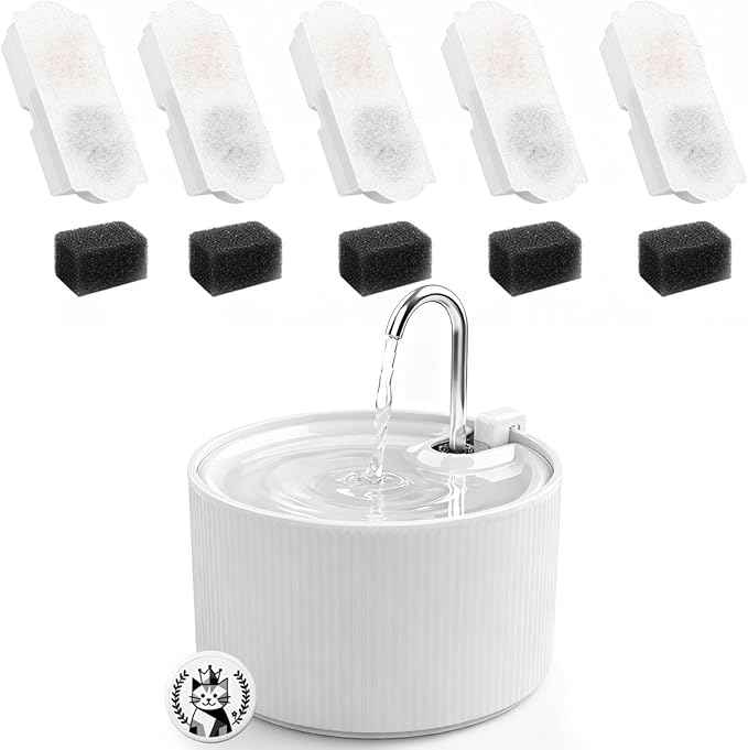 Ceramic Cat Water Fountain, 2.2L/74oz Cat Fountains for Drinking Indoor, Pet Water Fountain with Ultra-Quiet Pump