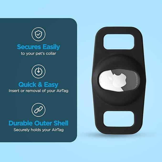 Case-Mate 2 Pack Airtag Dog Collar Holder - Durable, Water Resistant, Lightweight, and Protective Airtag Holder Tag - Easy to Insert Pet Collar Air Tag Loop - Compatible with Cat/Dog Collars - Black