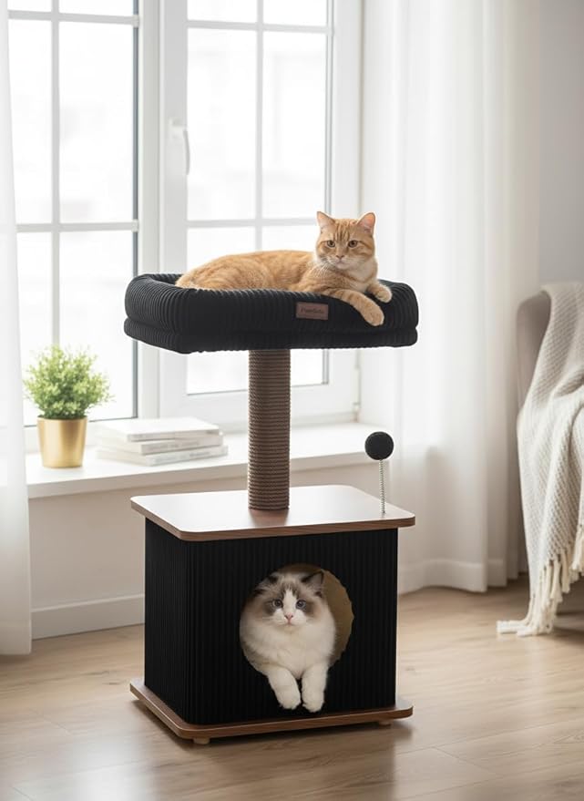 Modern Cat Tree for Indoor Cats, Nordic Loft Style, Cat Tower for Kitten with Sisal Scratching Posts, Soft Padded Beds & Cozy Condos, Floor-Mounted for Kittens & Adult Cats