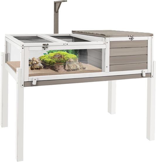 Tortoise Habitat Large Wooden Tortoise Enclosure Habitat with No-Leaking Tray Indoor & Outdoor, Reptile Cage for Small Animals TOR03-Grey - FurryFun