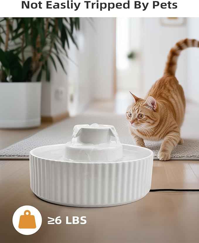 Ceramic Cat Water Fountain, Waatoos 2.1L/71oz Cupcake Pet Water Fountain with 3 Carbon Filters and 2 Water Pumps, Automatic Water Dispenser for Cats and Small Dogs (White)
