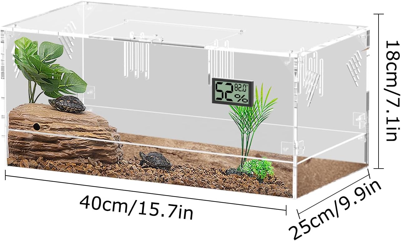 Acrylic Tarantula Enclosure, Reptile Terrarium Breeding Tank w/Temperature Hygrometer,Habitat Reptiles Feeding Box Isopod Terrarium Cage for Insect Lizard Home Office (Reptile-Tank-L(Tray)) - FurryFun