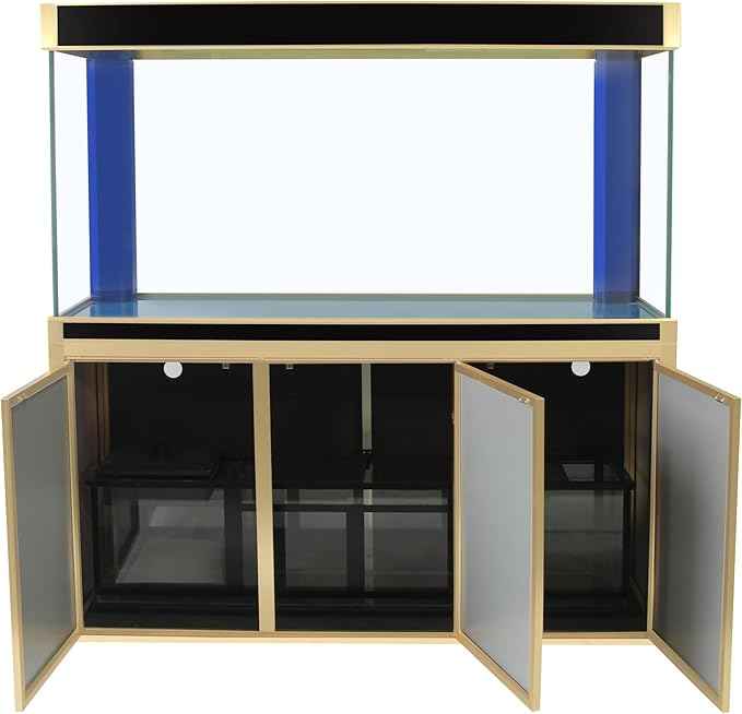 175 Gallon Glass Aquarium with Aluminum Cabinet - Including Sump for Filtration and Circulation, Plumbing, LED, Black with Gold Trim