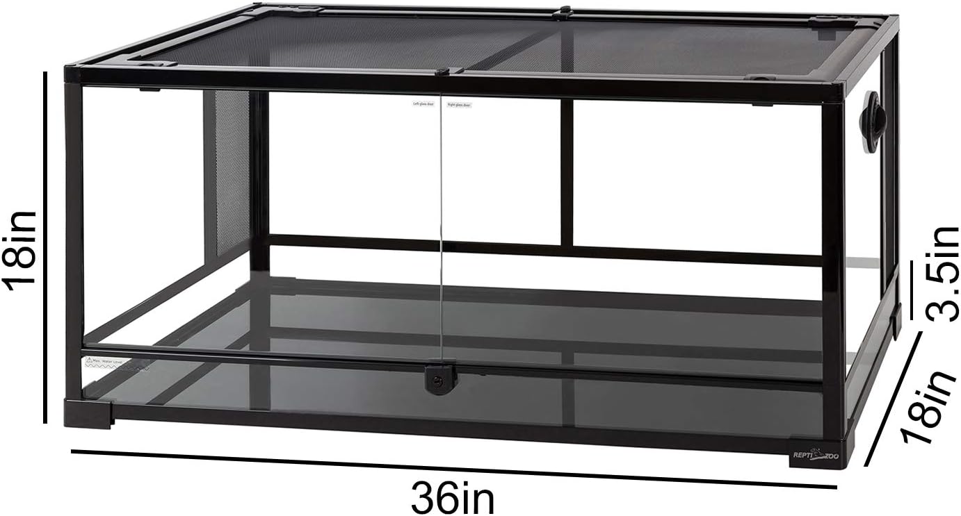 REPTI ZOO 50 Gallon Reptile Glass Terrarium Tank Double Hinge Door with Screen Ventilation Large Reptile Terrarium 36" x 18" x 18"(Knock-Down) - FurryFun