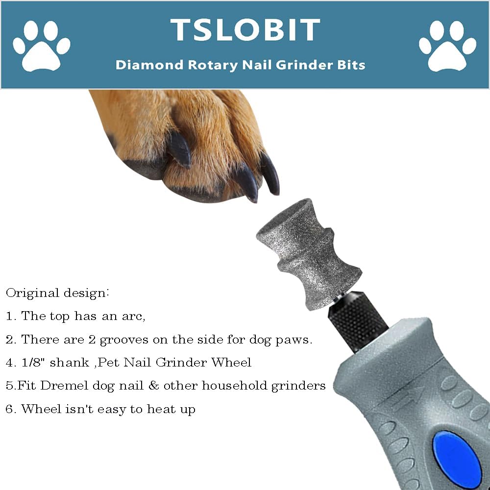 Diamond Dog Nail Grinder Attachment,1/8'' Pet Nail Grinder Wheel for Dremel Dog Nail Grinder, Diamond Rotory Bit for Dogs&Pets Nail Care,2-Pack(Large D+V