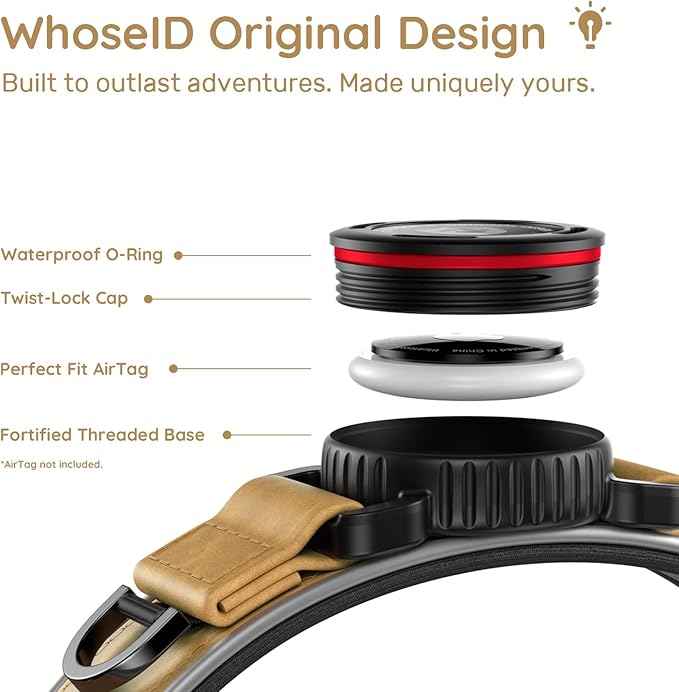 WhoseID Premium Leather Dog Collar - Waterproof AirTag Dog Collar | Magnetic Buckle Heavy Duty Collar | Medium Reflective Dog Collar with AirTag Holder