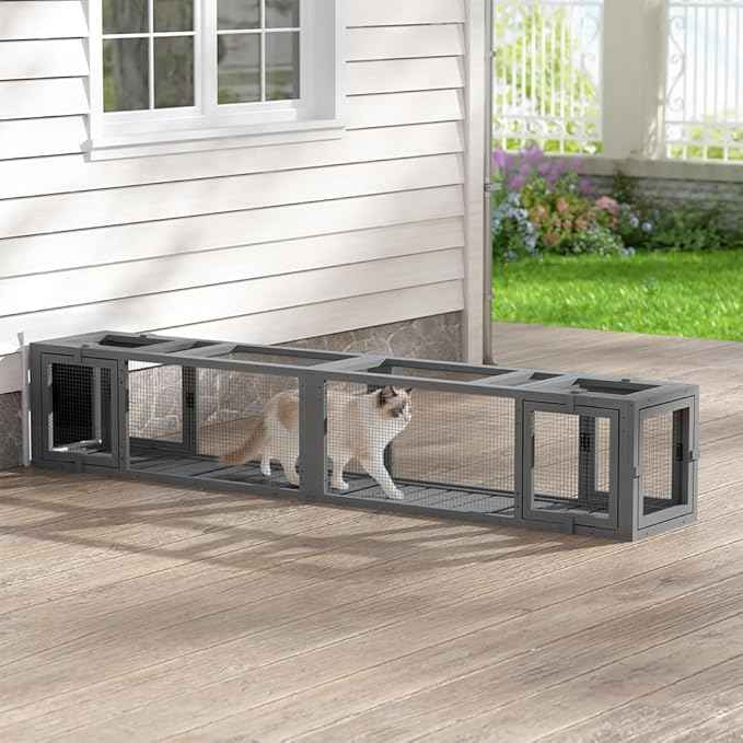 COZIWOW Wooden Cat Play Tunnel with Platforms – Configurable Window Catio, Multi-Combination Extendable Cat Run & Small Pet Play Enclosure for Indoor/Outdoor Use