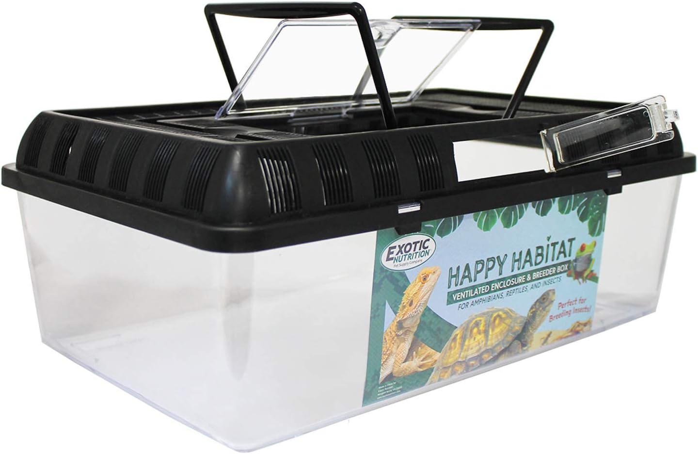 Happy Habitat (Large) - Ventilated Enclosure & Breeder Box - for Live Feeder Insects, Reptiles, Amphibians & Other Small Pets - Durable Plastic Portable Terrarium - FurryFun
