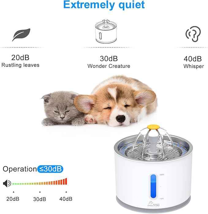 Wonder Creature Cat Water Fountain with Stainless Steel Lid, 2.4L/81oz Automatic Cat Fountain with 4 Filters & 4 Sponges, LED Light and Water Level Window for Cats and Dogs