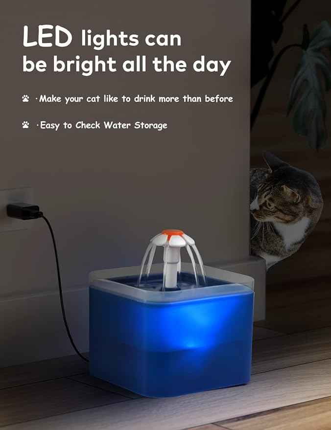Cat Water Fountain Blue Flower: Cat Fountain Cute - 67oz/2L Small Pet Water Fountain - for Kitten&Kitty& Small Dogs