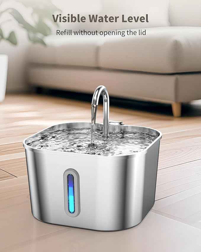 Cat Water Fountain Stainless Steel, 74oz/2.2L Cat Fountain with Quiet Pump, Automatic Pet Water Dispenser, Ideal for Multi-pet Homes, Fresh & Clean Water for Cats and Dogs