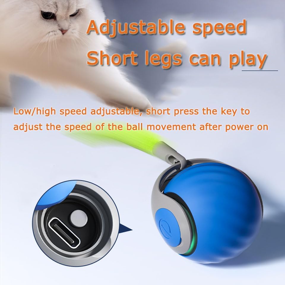2Packs Speedy 2.0 Tail Cat Toys for Bored Indoor Adult Cats,2025 New Generation Interactive Cat Toys for Indoor Cats,Automatic Moving Ball with Tail,Blue and Orange