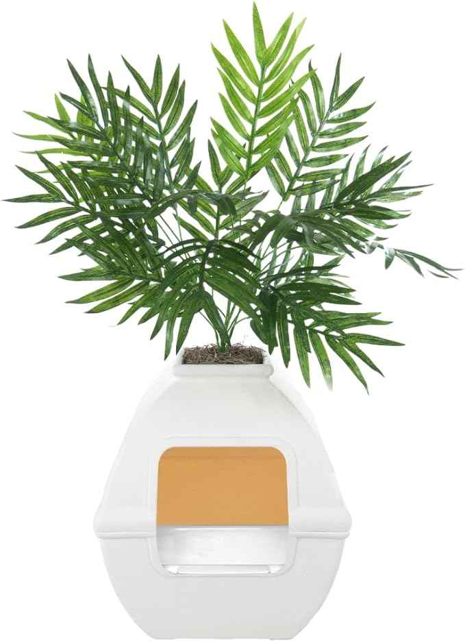 Good Pet Stuff Hidden Litter Box Planter, Decorative Cat Litter Enclosure with Carbon Filter, Artificial Plant, Easy Clean, Indoor Design, Courtyard Square Style, Essentials Kit, White Birch