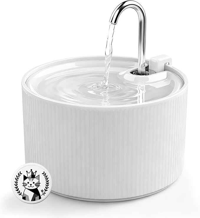 Ceramic Cat Water Fountain, 2.2L/74oz Cat Fountains for Drinking Indoor, Pet Water Fountain with Ultra-Quiet Pump