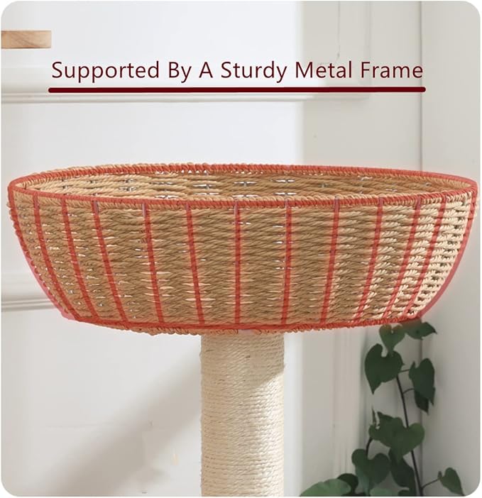 SHENGOCASE Cat Tower Tree Add ons Accessories Replacement Part Basket Bed, Handwoven Wicker Rattan Nest Bowl with Soft Cushion (1pc)