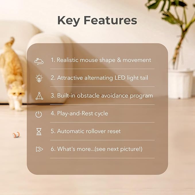 Cheerble Interactive Cat Toys for Indoor Cats, Automatic Cat Toy with LED Lights, Wicked Mouse Toys, Kitten Toys, Pet Supplies, Smart Electric Cat Toy, USB Rechargeable, Auto On/Off(Yellow)