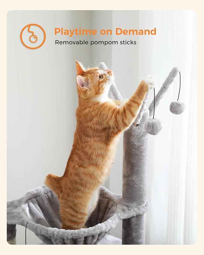 45-Inch Small Cat Tree with 2 Condos for Indoor Cats,Cat Tower with Scratching Posts for Small Cats,Grey Cat Tree Tower with Hammock and Cat Toys