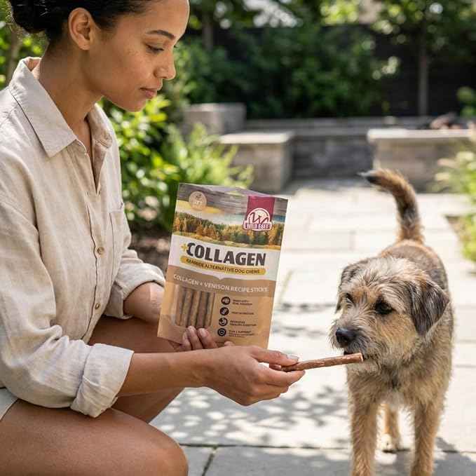 Wild Eats Venison Collagen Sticks for Dogs (15 Pack, 1 cm Wide) Long Lasting Dog Chews No Hide Dog Treat Bully Stick Alternative, Rawhide Free, Grain Free, High Protein