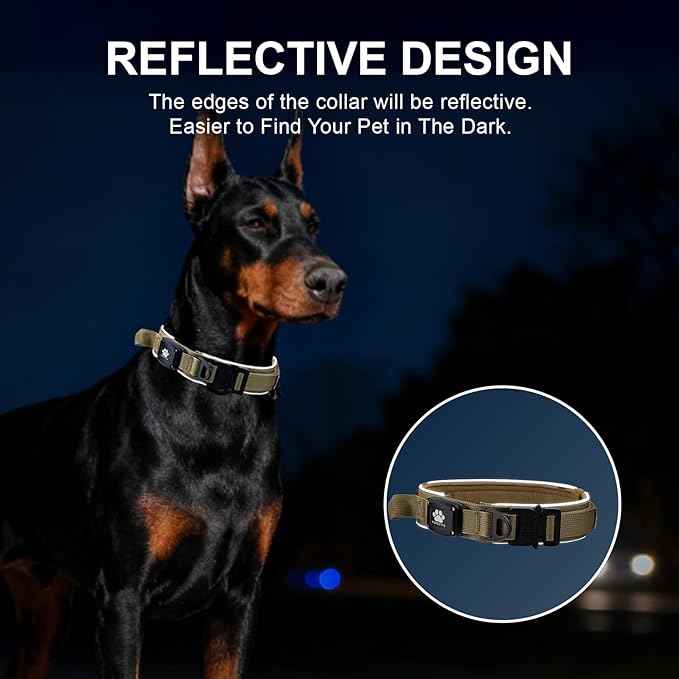 2026 Upgrade Dog Collar with IPX8 Waterproof AirTag Holder,Military Tactical Comfortable Control Handle and Ultra-Durable Metal Buckle/Night Reflective,GPS Collar for Medium to Large Dogs（Khaki/XL）
