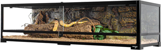 Large Reptile Tank 45 Gallon, 360°Full Vision Glass 48“ Long & 12” Low Reptile Terrarium with Top Mesh Lid for Tortoise Snake Ball Python - FurryFun
