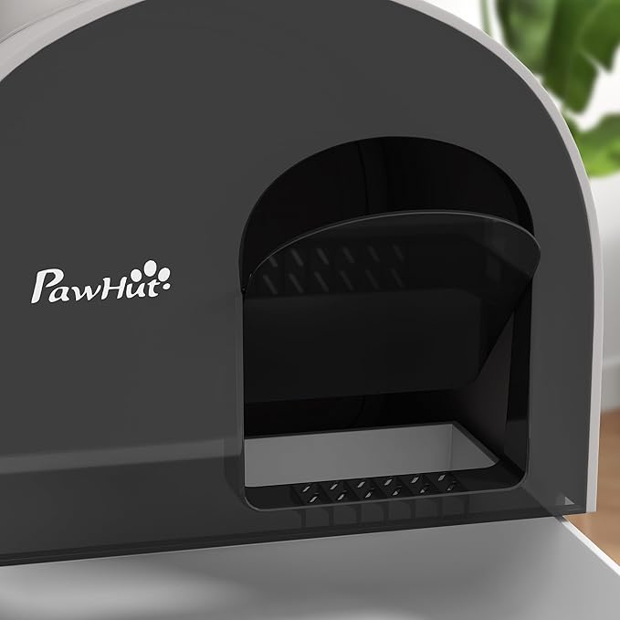 PawHut Cat Litter Box with Lid, Covered Litter Box for Indoor Cats with Tray, Scoop, Filter, 17" x 17" x 18.5", Light Gray