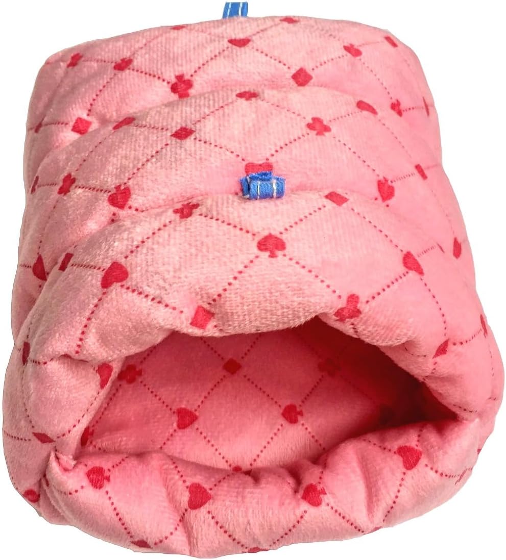 WowowMeow Small Animals Warm Hanging Cage Cave Bed for Hamsters, Guinea-Pigs, Rats, Rabbit and Chinchillas (L, Poker-Pink)