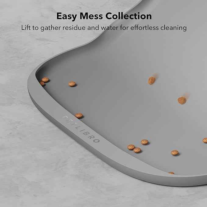 PETLIBRO Dog Food Mat, Waterproof, Safety Silicone Cat Food Mat, Raised Edge Spill Protection Floor, Cove Feeding Mat for Dockstream Cat Water Fountain PLWF105, 17.7"x12", Grey