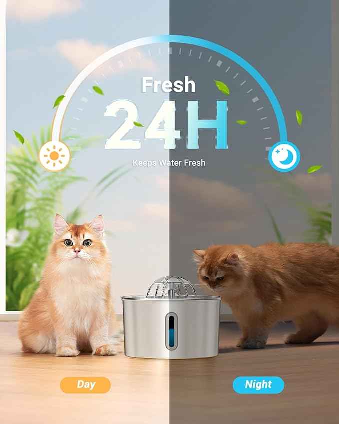 Cat Water Fountain Stainless Steel - 74oz/2.2L Pet Gift Dog Water Dispenser Automatic Silent Cats Dispenser for Drinking Indoor Metal Kitty Spout Fountains with 3 Filters & 3 Sponges Cat Dogs Gifts