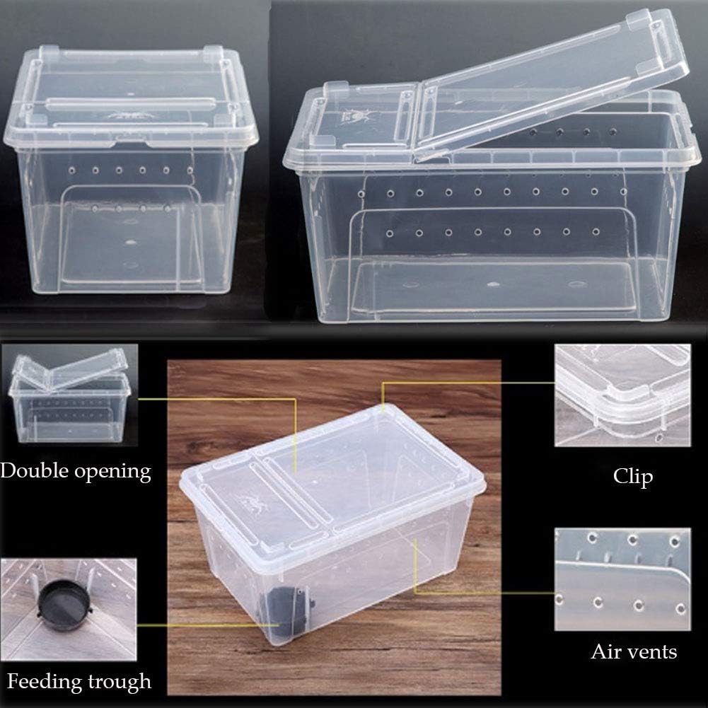 Hamiledyi Reptile Feeding Box Lizard Tarantula Habitat Cage Hatching Container Snake Breeding Box Transparent Portable Plastic Mini Pet Houses for Scorpion Spider Frog - FurryFun