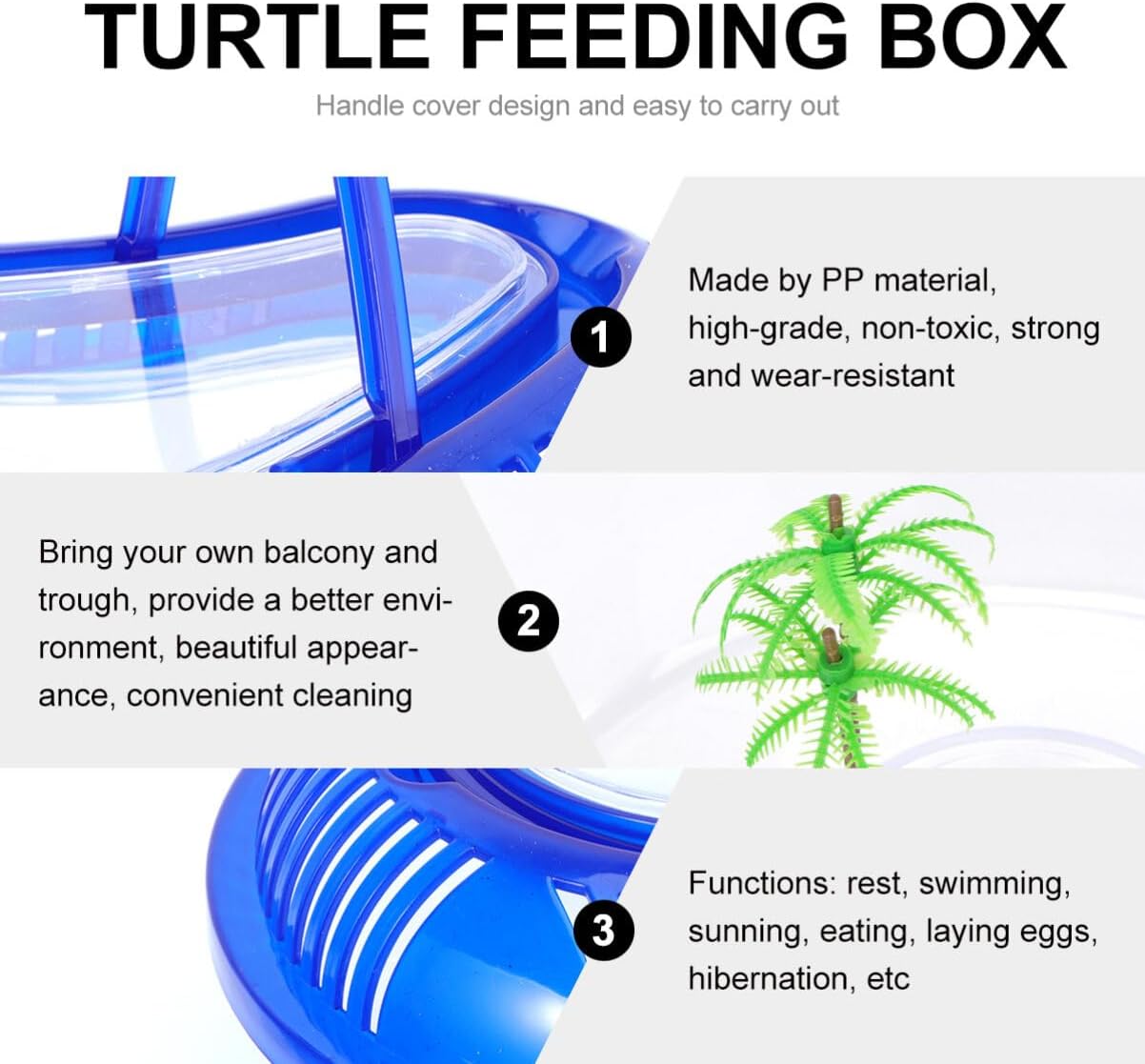 POPETPOP Turtle Tank with Lid : Plastic Tortoise Habitat with Basking Platform Transparent Reptile Tank for Turtle, 12.99x9.06x5.31 inch - FurryFun